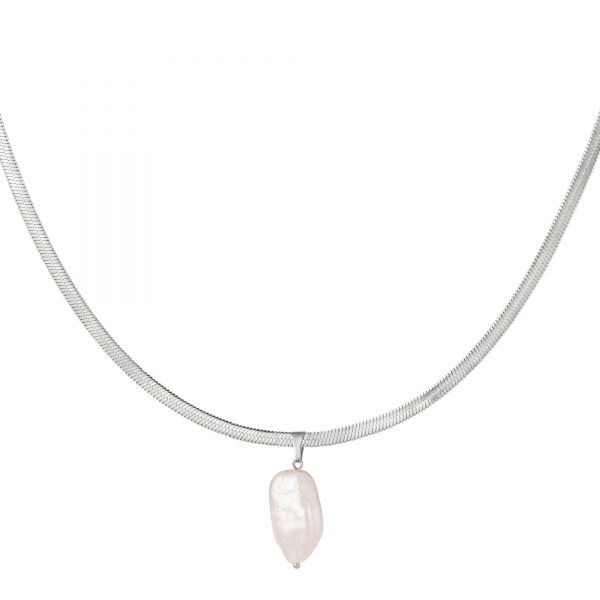 Grove ketting met parel zilver